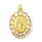 Rack Plating Brass Micro Pave Cubic Zirconia Pendants, Cadmium Free & Lead Free, Long-Lasting Plated, Oval with Virgin Mary Pattern, Real 18K Gold Plated, 21x15.5x4mm, Hole: 3mm