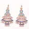 Brass Micro Pave Cubic Zirconia Pendants, Christmas Tree, Colorful, Rose Gold, 22x15x2mm, Hole: 3mm