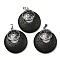 Natural Lava Rock Pendants, Spiritual Charms, with Platinum Tone Brass Findings, Flat Round with Flower of Life/Sacred Geometry, 32~32.5x28~30x7~7.5mm, Hole: 5x8mm