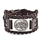 Viking Imitation Leather Cord Bracelets, with Alloy Links, Rectangle with Tree of Life, Antique Silver, 11 inch(28cm)