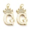 Brass Micro Pave Clear Cubic Zirconia Pendants, Cadmium Free & Lead Free, with Synthetic Opal, Real 18K Gold Plated, with Jump Ring, Letter G, 26.5~33x14~23.5x3.5~4.5mm, Hole: 4.5mm