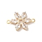 Brass Pave Clear Cubic Zirconia Flower Links Connector Charms, Nickel Free, Long-Lasting Plated, Real 18K Gold Plated, 20x13x3mm, Hole: 1mm