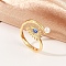 Evil Eye Brass Micro Pave Clear Cubic Zirconia Open Cuff Rings for Women. with ABS Plastic Imitation Pearl and Enamel, Cadmium Free & Lead Free, Real 18K Gold Plated, Inner Diameter: 17mm