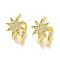 Brass Micro Pave Clear Cubic Zirconia Cuff Earrings for Women, Star, Real 18K Gold Plated, 12x11mm