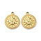 304 Stainless Steel Pendants, Flat Round with Sun Charm, Real 14K Gold Plated, 15x12x2.5mm, Hole: 1.2mm