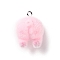 Flocking Resin Cute Pendants, Pig Charms with Platinum Plated Iron Loops, Pink, 24x18x16.5mm, Hole: 1.5mm