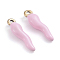 Ion Plating(IP) 304 Stainless Steel Pendants, Enamelled Sequins, Horn of Plenty/Italian Horn Cornicello Charms, Golden, Pink, 17.5x4.5x3.5mm, Hole: 1mm