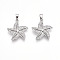 Brass Micro Pave Cubic Zirconia Pendants, Cadmium Free & Lead Free, Starfish Charms, Platinum, 19~19.5x18x3mm, Hole: 2x5mm