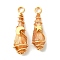 2Pcs Electroplated Natural Quartz Crystal Dyed Copper Wire Wrapped Pendants, Teardrop Charms with Brass Star & Moon, Golden, BurlyWood, 28~37x9.5~15.5x7.5~16mm, Hole: 3.5~4mm