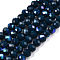 Electroplate Opaque Solid Color Glass Beads Strands, Half Rainbow Plated, Faceted, Rondelle, Prussian Blue, 4x3mm, Hole: 0.4mm, about 110~115pcs/strand, 39~40cm
