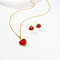 Alloy Heart Stud Earring & Pendant Necklaces, Jewelry Set, Golden, Necklaces: 450mm; Earring: 12x12mm
