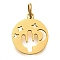 304 Stainless Steel Charms, with Jump Ring, Flat Round with Cactus & Star & Moon Charm, Laser Cut, Ion Plating(IP), Real 18K Gold Plated, 14x12x1mm, Hole: 3mm