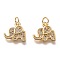 Brass Micro Pave Clear Cubic Zirconia Charms, Long-Lasting Plated, with Jump Ring, Elephant, Golden, 11.5x12x2mm, Jump Ring: 5x1mm, 3mm Inner Diameter