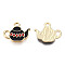 Alloy Enamel Pendants, Light Gold, Kettle, Black, 14x17x2mm, Hole: 2mm