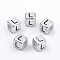 Plated Acrylic Beads, Horizontal Hole, Cube with Letter, Antique Silver, Letter.L, 6mm, Hole: 3mm