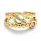Brass Micro Pave Clear Cubic Zirconia Cuff Rings, Open Rings, Toggle Clasp Shape, Real 18K Gold Plated, US Size 6, Inner Diameter: 17mm