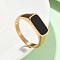 316L Stainless Steel Natural Gemstone Finger Rings for Women, Rectangle, Ion Plating(IP), US Size 9(18.9mm)