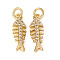 Brass Micro Pave Cubic Zirconia Charms, with Jump Rings, Fishbone, Clear, Golden, 14.7x4.7x1.6mm, Jump Rings: 4x0.8mm, 2mm inner diameter