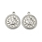 Non-Tarnish 304 Stainless Steel Pendants, Flat Round with Sun Charm, Stainless Steel Color, 15x12x2.5mm, Hole: 1.2mm