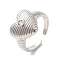 Brass Micro Pave Cubic Zirconia Solitaire Ring, Cuff Rings, Cadmium Free & Lead Free, Heart, Platinum, Inner Diameter: 17mm
