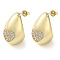 Teardrop with Heart Brass Micro Pave Clear Cubic Zirconia Stud Earrings, Long-Lasting Plated, Lead Free & Cadmium Free, Real 18K Gold Plated, 21x14mm