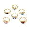 Enamel Horse Eye Open Cuff Ring with Clear Cubic Zirconia, Gold Plated Brass Jewelry for Wome, Lead Free & Cadmium Free, Mixed Color, US Size 6 1/2(16.9mm)