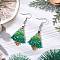 304 Stainless Steel Dangle Earrings, with Glass & Brass Pendants, Christmas Tree with Star, Stainless Steel Color, Mixed Color, 61.5x25.5mm