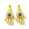 Real 18K Gold Plated Brass Pendants, Acrylic Evil Eye Charms, Palm, 43x22x9.5mm, Hole: 4x3.5mm