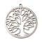 Non-Tarnish 201 Stainless Steel Pendants, Flat Round with Tree, Stainless Steel Color, 27.5x25x1mm, Hole: 1.5mm