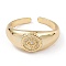 Brass Clear Cubic Zirconia Cuff Rings, Open Rings, Long-Lasting Plated, Flat Round with Eye, Real 18K Gold Plated, 2~8.5mm, Inner Diameter: 17.1mm