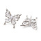 Butterfly Brass Stud Earrings, with Clear Cubic Zirconia, Long-Lasting Plated, Lead Free & Cadmium Free, Platinum, 16.5x17.5mm