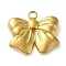 304 Stainless Steel Pendants, Bowknot Charm, Real 18K Gold Plated, 14x15x3mm, Hole: 1.5mm