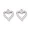 Rack Plating Brass Micro Pave Cubic Zirconia Charms, Long-Lasting Plated, Heart, Platinum, 12.5x10.5x2mm, Hole: 1.4mm