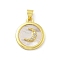 Rack Plating Brass Micro Pave Cubic Zirconia Pendants, with Natural Shell, Cadmium Free & Lead Free, Long-Lasting Plated, Flat Round with Moon Pattern, Real 18K Gold Plated, 18.5x16x3.5mm, Hole: 3.5x5mm