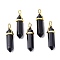 Natural Obsidian Pointed Pendants, with Random Brass Pendant Hexagon Bead Cap Bails, Golden, Bullet, 38.5~40x12~12.5x10~11mm, Hole: 3x4.5mm