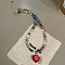 Bohemian Glass Heart Pendant Necklaces for Women, with Alloy End Chains, Golden, Colorful, 14.57 inch(37cm)