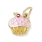 Brass Enamel Charms, with Jump Ring, Rack Plating, Long-Lasting Plated, Lead Free & Cadmium Free, Real 18K Gold Plated, Cake Charm, Pink, 10.5x9x2.5mm, Hole: 3.2mm
