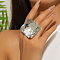 Exaggerated Big Square Glass Finger Rings, Metal Finger Rings for Women, Clear,