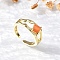 Square Brass Cat Eye Cuff Rings, Cadmium Free & Lead Free, Long-Lasting Plated, Rack Plating, Real 18K Gold Plated, Coral, 8mm, Inner Diameter: Adjustable