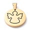 Ion Plating(IP) 304 Stainless Steel Pendants, with Enamel, Manual Polishing, Flat Round with Angel, Golden, 25x3mm, Hole: 7.5x5mm