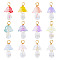 12Pcs Golden Tone Brass Wire Wrapped Mushroom Glass Pendants, Mixed Color, 20mm, Hole: 3mm, 12pcs/set