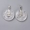 Natural Quartz Crystal Pendants, Rock Crystal Pendants, with Platinum Tone Brass Findings, Donut/Pi Disc with Tree of Life, 35.5x30x8.5~9.5mm, Hole: 4.5x6.5mm
