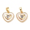 Brass Micro Pave Clear Cubic Zirconia Pendants, Cadmium Free & Nickel Free & Lead Free, with Shell, Heart Charms, Real 18K Gold Plated, 13x12.5x3.5mm, Hole: 4.5x2.5mm