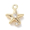 Marine Animal Theme Golden Brass Micro Pave Clear Cubic Zirconia Pendants, Starfish, 14.5x11.5x5mm, Hole: 1.6mm