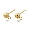 201 Stainless Steel Stud Earring Findings, with Loop and 304 Stainless Steel Pins, Round, Real 18K Gold Plated, 16x8x5mm, Hole: 1.8mm, Pin: 11x0.5mm