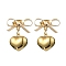 Brass Bowknot with 304 Stainless Steel Heart Dangle Stud Dangle Earrings, Golden, 19x14mm