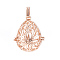 Rack Plating Brass Cage Pendants, Nickel Free, For Chime Ball Pendant Necklaces Making, Hollow Teardrop with Flower, Rose Gold, 34x27x22mm, Hole: 3mm, inner measure: 24x18mm