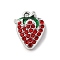 Strawberry Alloy Pendants, with Enamel & Rhinestone, Platinum, 17x13x4mm, Hole: 1.6mm