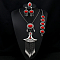 Oval Alloy with Resin Pendant Necklace & Stud Dangle Earring & Link Bracelet & Ring, Antique Silver, Red, 40x28mm & 540mm & 210~230mm & 27x23mm