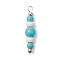 Dyed Synthetic Turquoise Round Rondelle Beaded Pendants, with 304 Stainless Steel Loops, Stainless Steel Color, Sky Blue, 26x6mm, Hole: 1.8mm